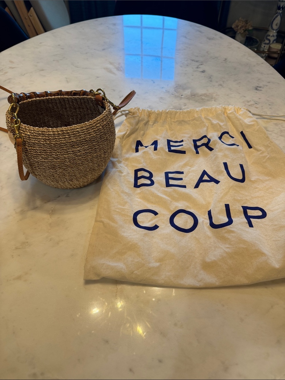 Clare V Petite Pot de Miel w/Bamboo Handle Natural Straw w/Leather Strap
